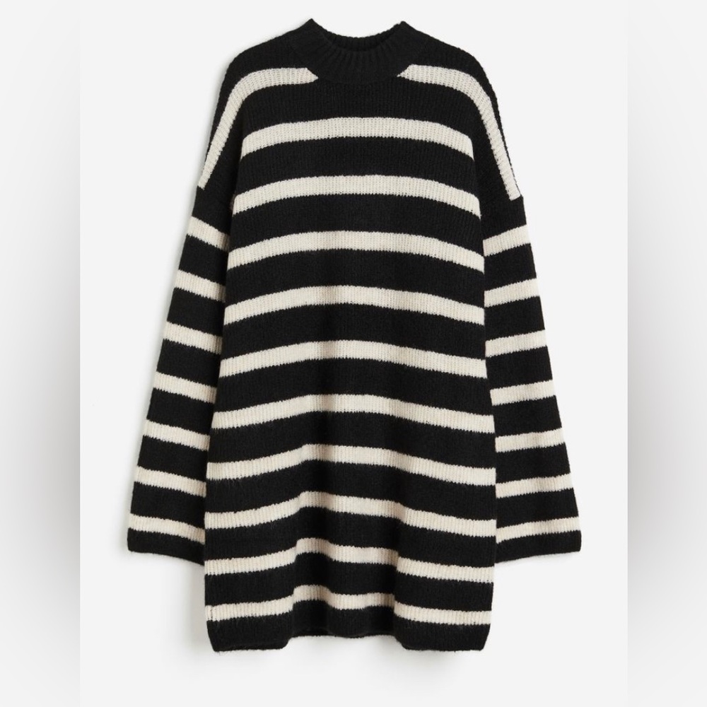 H&M black and cream striped sweater dress